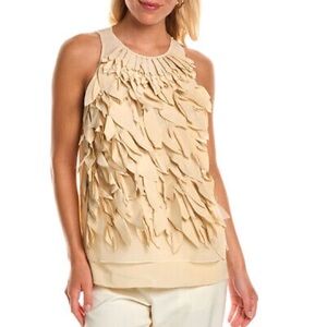BRUNELLO CUCINELLI silk beige ruffle front sleeves top S